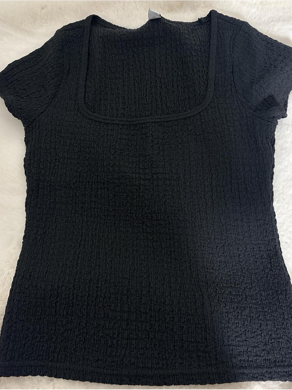 Old Navy Black Textured Short-Sleeve Square Neck Top